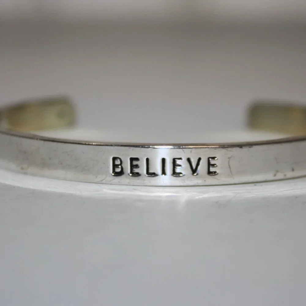✨🤍 Kitsch Silver “Believe” Cuff Bracelet · One Size